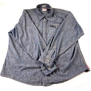 Wrangler Western Snap Shirt Men's 3XL Big Tall Indigo Chambray Pearl Snaps